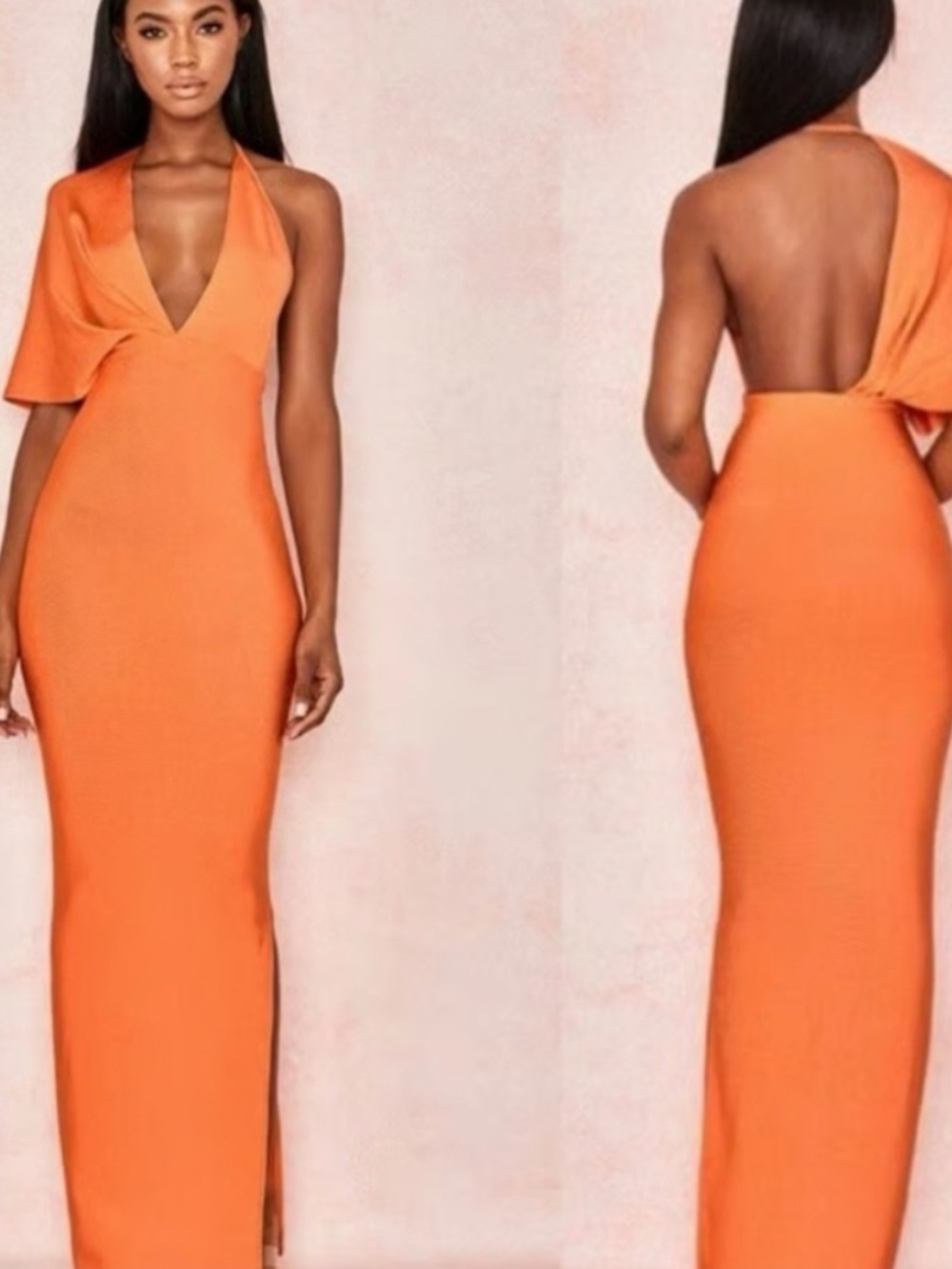 House of CB NWT Orange Ribbed OneShoulder Dress Size Small